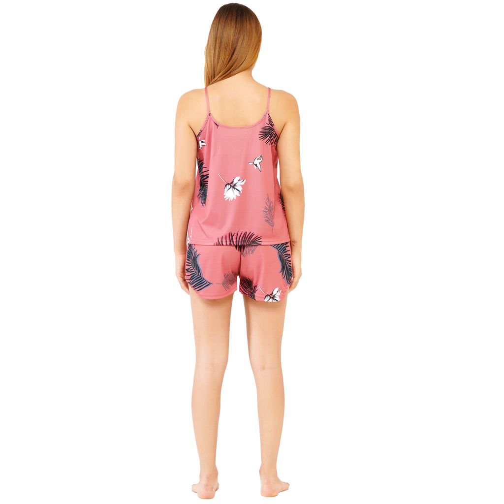 Women's Satin Nightwear Set – Floral Cami Top & Shorts | Lightweight Summer Sleepwear & Lounge Set for Women & Girls (Free Size - S to L)