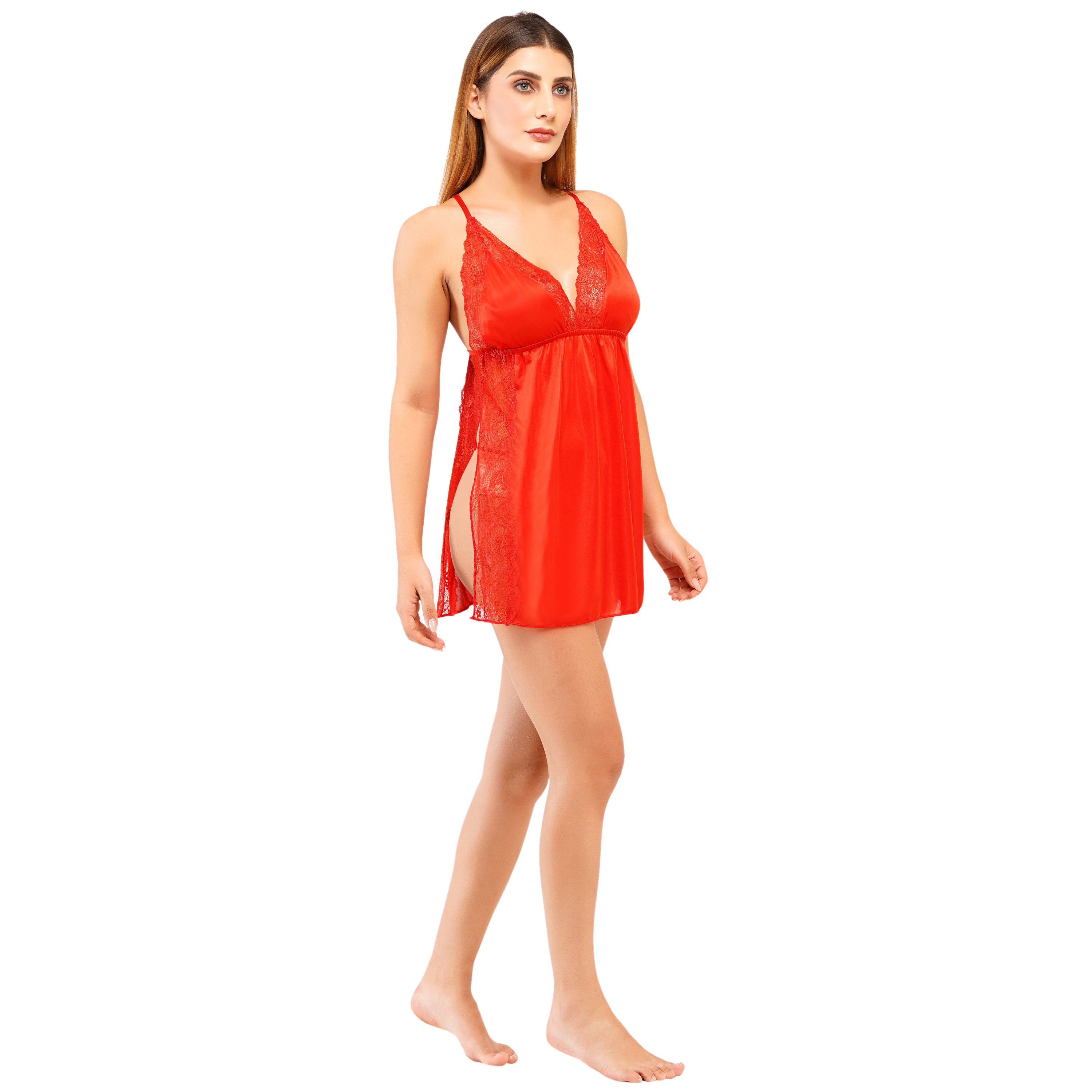 Women's Satin Babydoll Nightdress –  Red Lace Lingerie Sleepwear | Sexy Nightwear for Women & Honeymoon Gifting